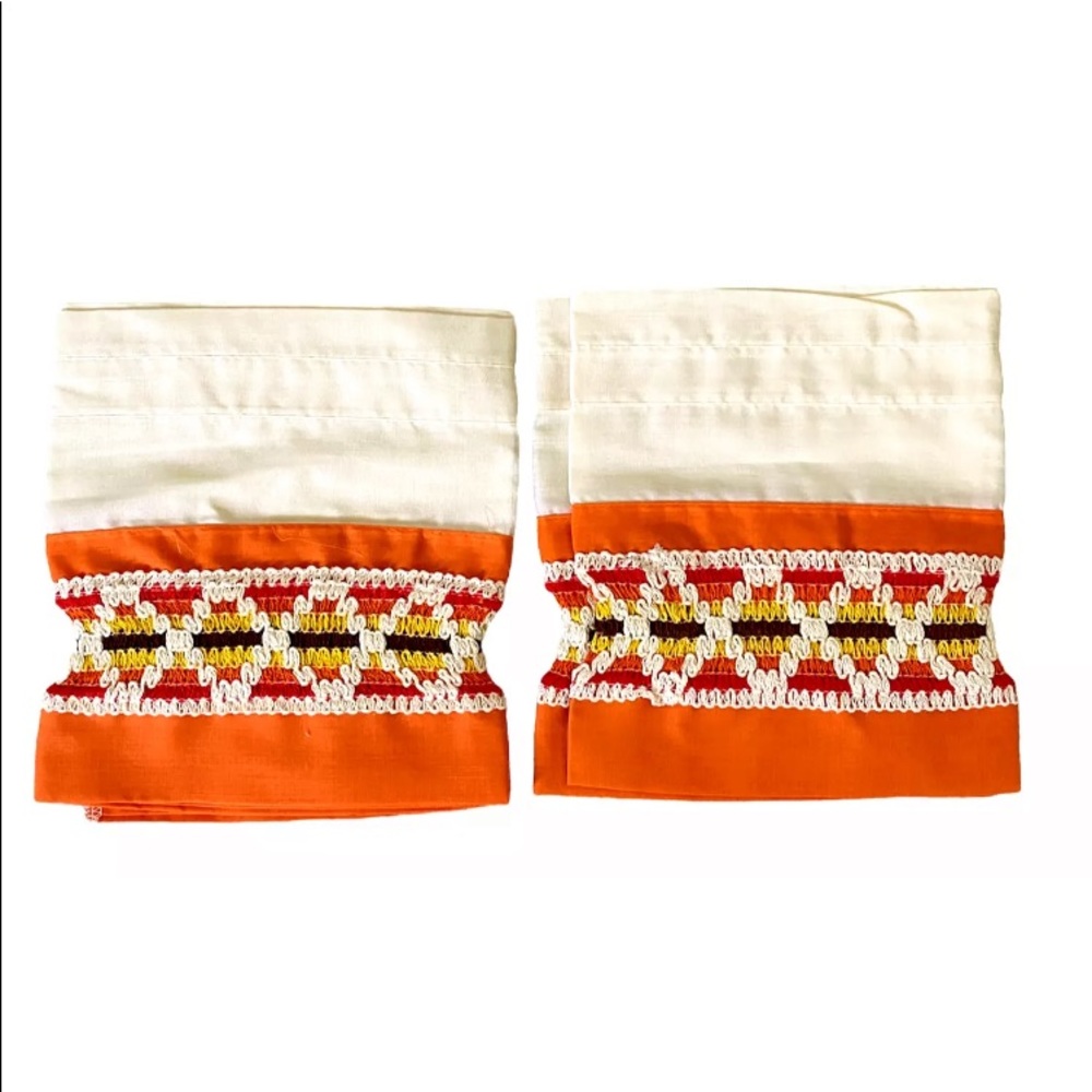Vintage 70s MCM Curtain Valence Set Retro Orange Yellow Fabric
